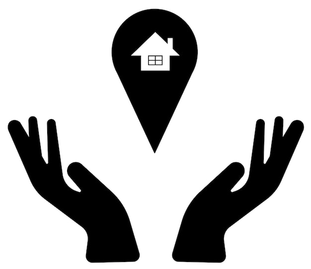 Ilustración del icono de geolocalización sobre la mano sobre fondo transparente