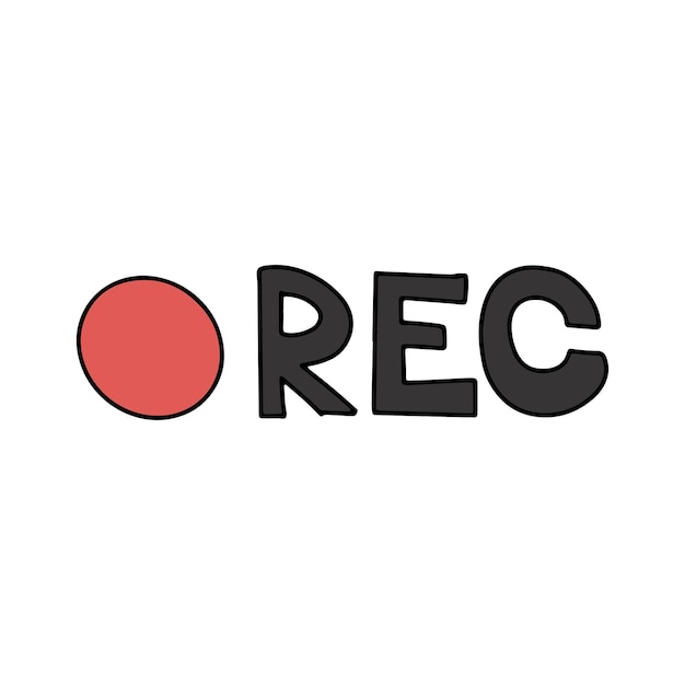 Ilustración de un icono de grabación con un círculo rojo y la palabra rec en letras negras en negrita