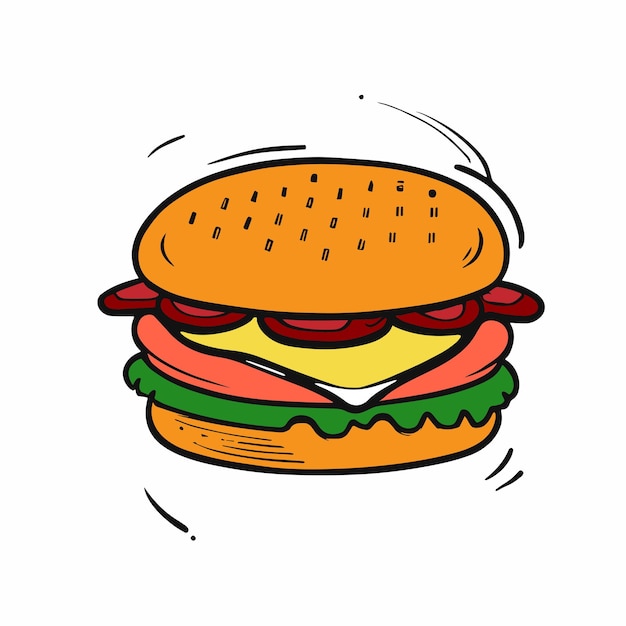 Ilustración de icono de hamburguesa de garabato dibujado a mano lindo