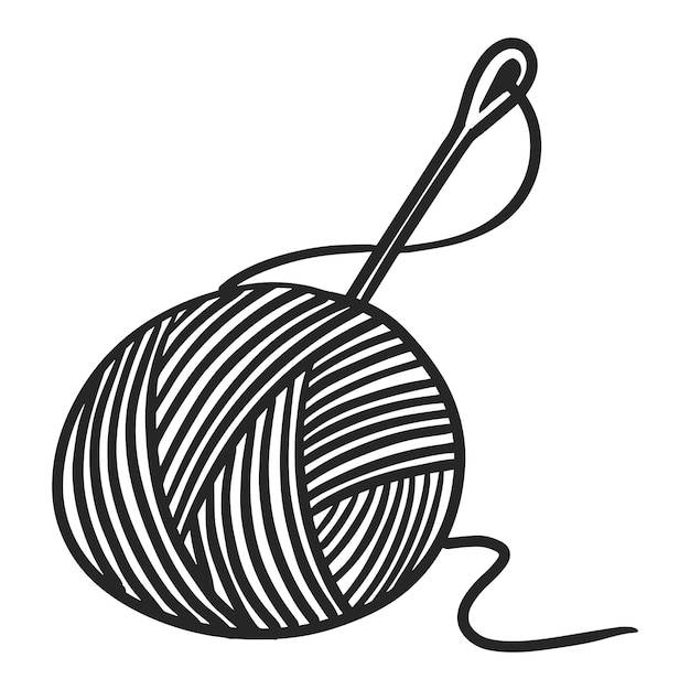 Ilustración de icono de hilo y agujas dibujado a mano