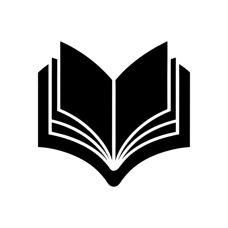 Ilustración del icono del libro abierto en blanco y negro