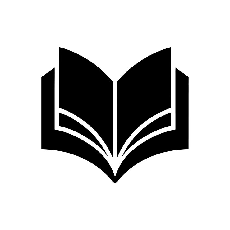 Ilustración del icono del libro abierto en blanco y negro