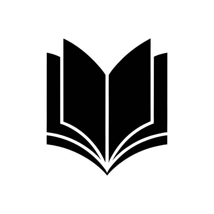 Ilustración del icono del libro abierto en blanco y negro