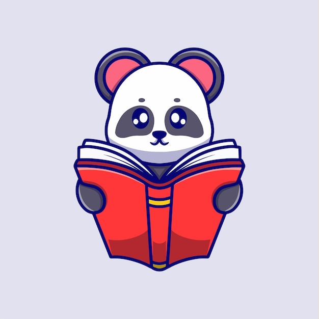 Ilustración de icono de libro de lectura de panda lindo el concepto de diseño plano para la educación