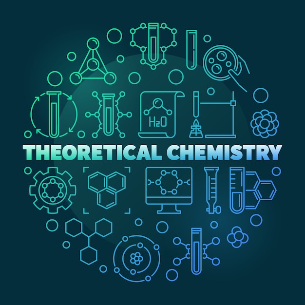 Ilustración de icono de línea redonda coloreada de química teórica