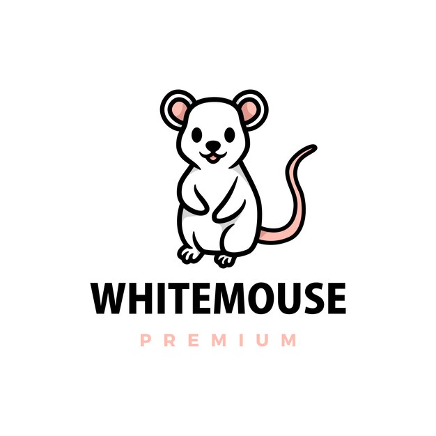 Ilustración de icono de logotipo de dibujos animados lindo ratón blanco
