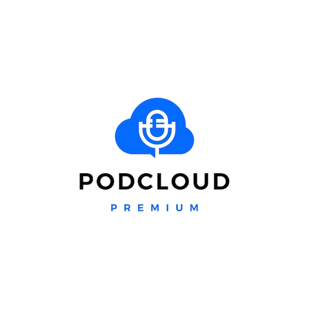 Ilustración de icono de logotipo de podcast de nube de servidor