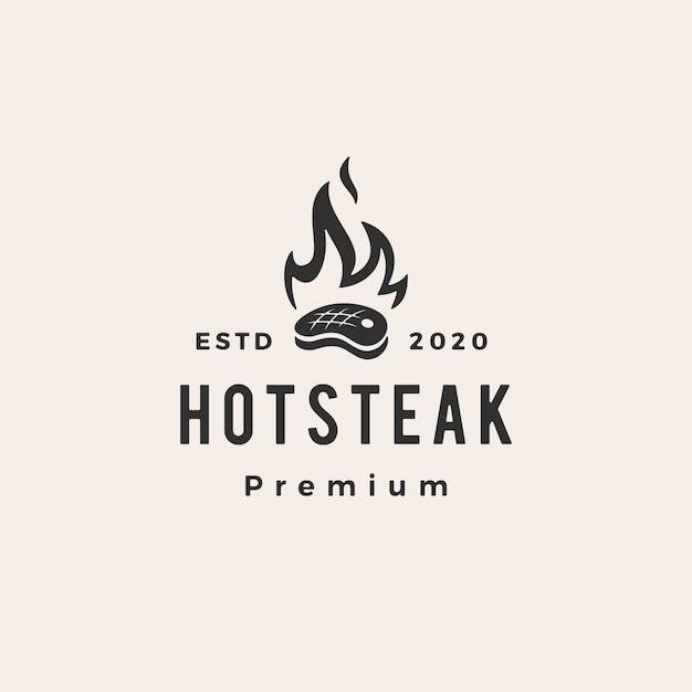 Ilustración de icono de logotipo vintage de hipster de filete de fuego caliente