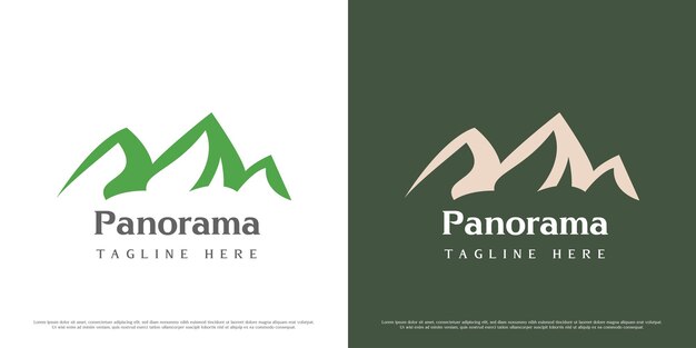 Ilustración del icono del logotipo de vista de la montaña Siluetas naturales de montañas colinas tierras altas verde