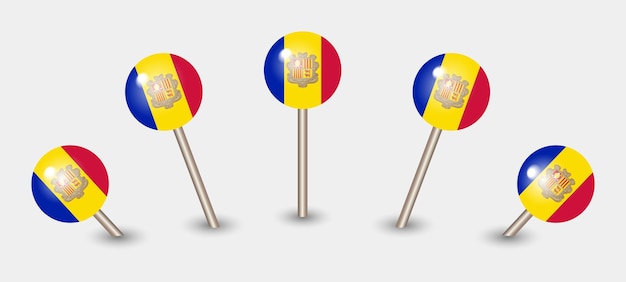 Ilustración del icono del marcador del mapa de la bandera nacional de Andorra