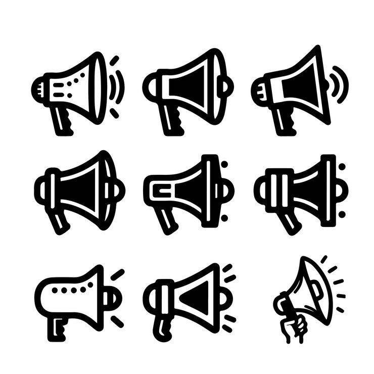 Ilustración del icono del megáfono negro