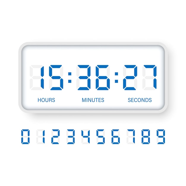 Ilustración de icono de número de reloj digital en ilustración de vector de reloj lcd de estilo plano sobre fondo aislado Concepto de negocio de señal de alarma de tiempo