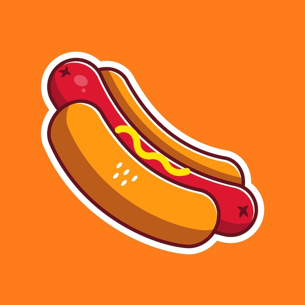 Ilustración de icono de perrito caliente Perro caliente lindo con vector de dibujos animados de salchicha