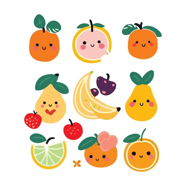 Ilustración de icono de personaje de frutas coloridas lindas