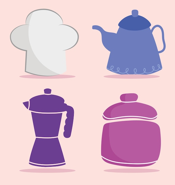 Ilustración de icono plano de dibujos animados de olla de cocinero sombrero de utensilios de cocina