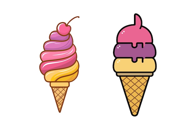Ilustración de icono plano de estilo vectorial de cono de helado