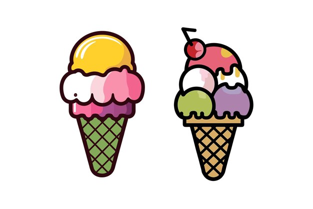 Ilustración de icono plano de estilo vectorial de cono de helado