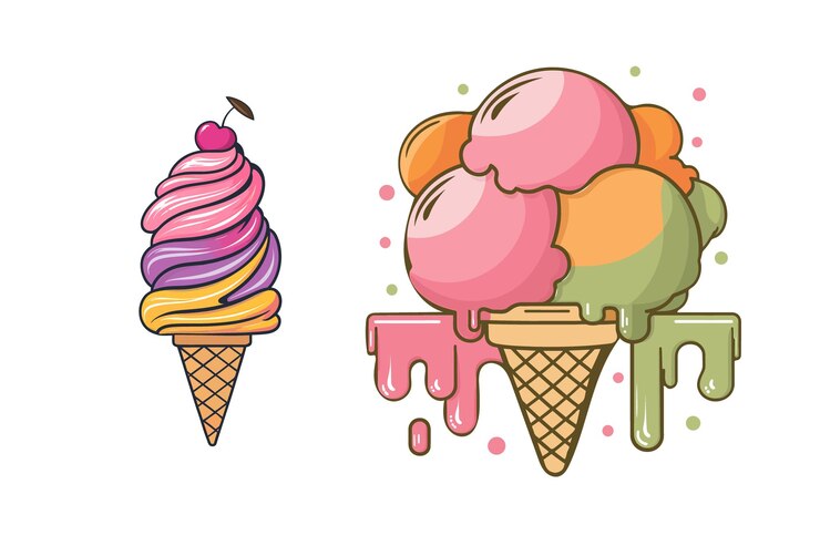Ilustración de icono plano de estilo vectorial de cono de helado