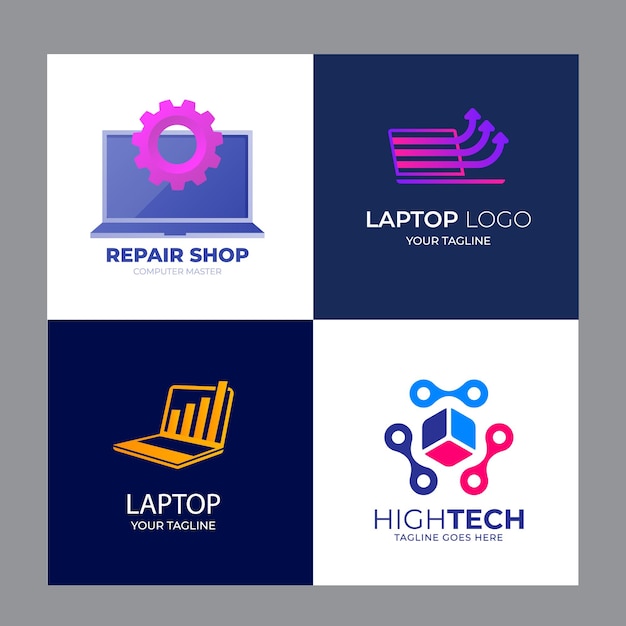 Ilustración de icono de plantilla de logotipo de reparación de computadora de vector y computadora portátil
