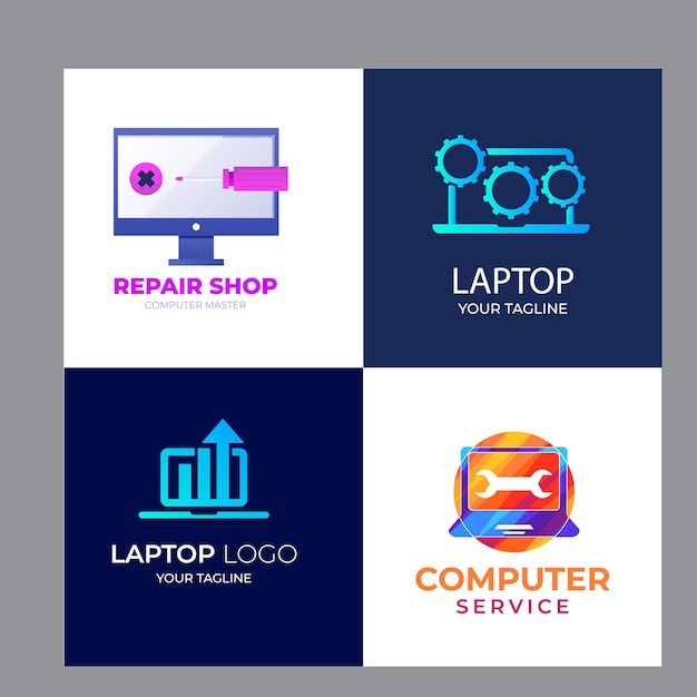 Ilustración de icono de plantilla de logotipo de reparación de computadora de vector y computadora portátil