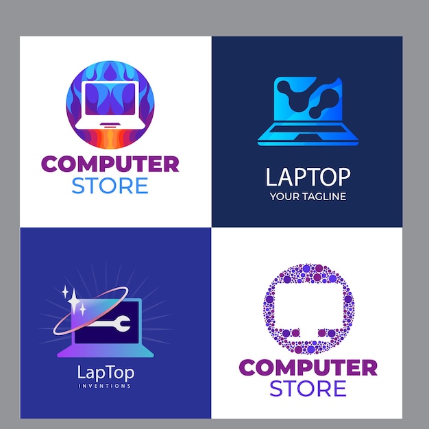 Ilustración de icono de plantilla de logotipo de reparación de computadora de vector y computadora portátil