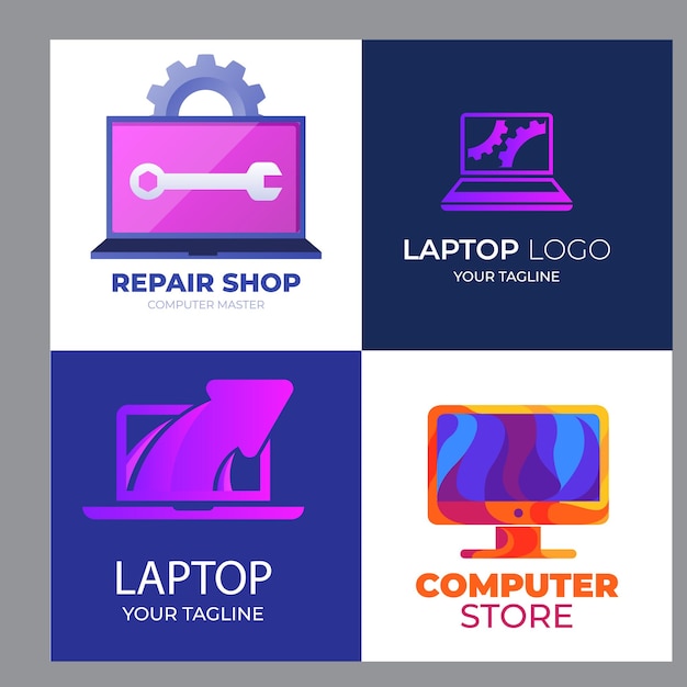 Ilustración de icono de plantilla de logotipo de reparación de computadora de vector y computadora portátil