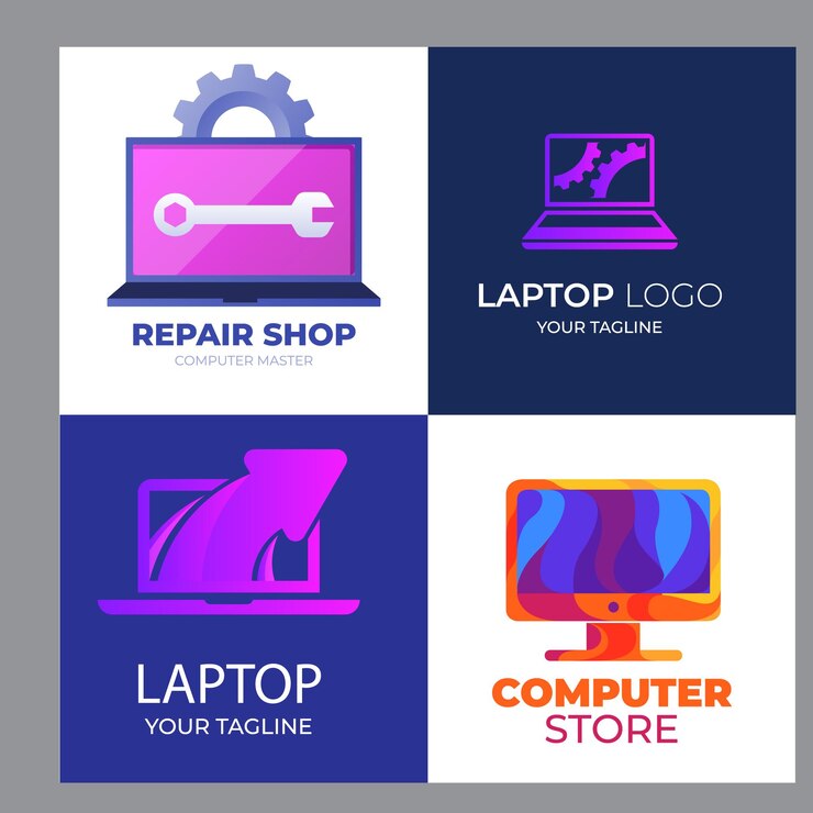 Vector ilustración de icono de plantilla de logotipo de reparación de computadora de vector y computadora portátil