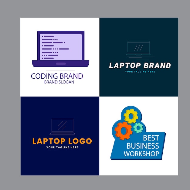 Ilustración de icono de plantilla de logotipo de reparación de computadora de vector y computadora portátil