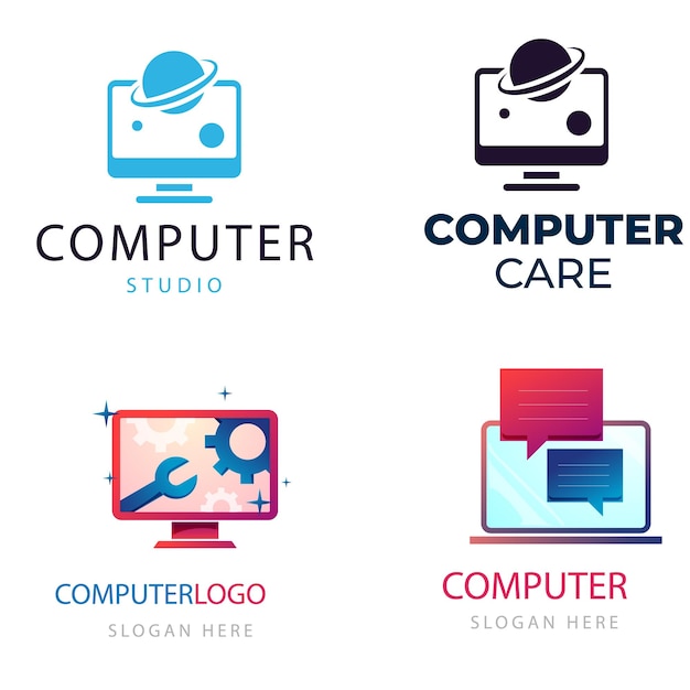 Ilustración de icono de plantilla de logotipo de reparación de computadora de vector y computadora portátil