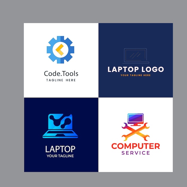 Ilustración de icono de plantilla de logotipo de reparación de computadora de vector y computadora portátil