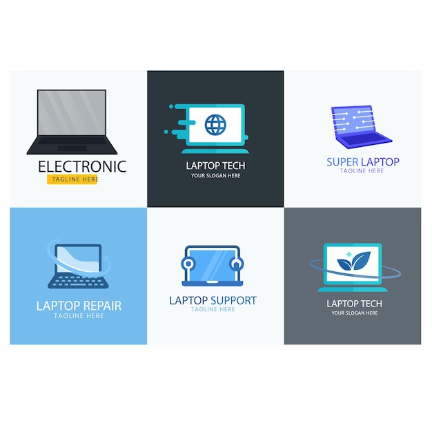 Ilustración de icono de plantilla de logotipo de reparación de computadora de vector y computadora portátil