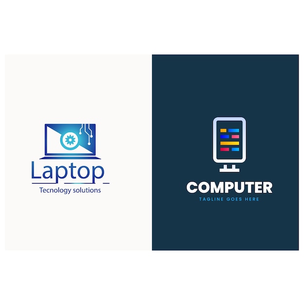 Ilustración de icono de plantilla de logotipo de reparación de computadora de vector y computadora portátil