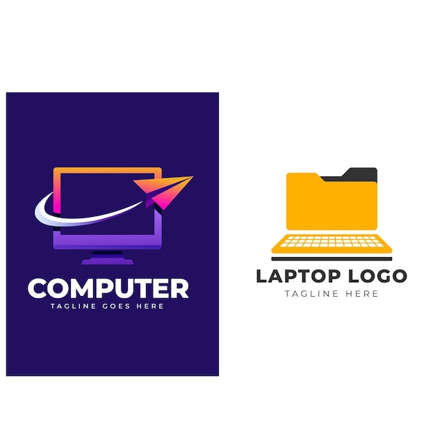 Ilustración de icono de plantilla de logotipo de reparación de computadora de vector y computadora portátil