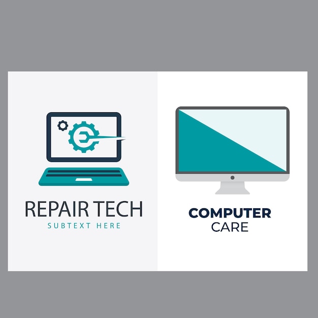Ilustración de icono de plantilla de logotipo de reparación de computadora de vector y computadora portátil