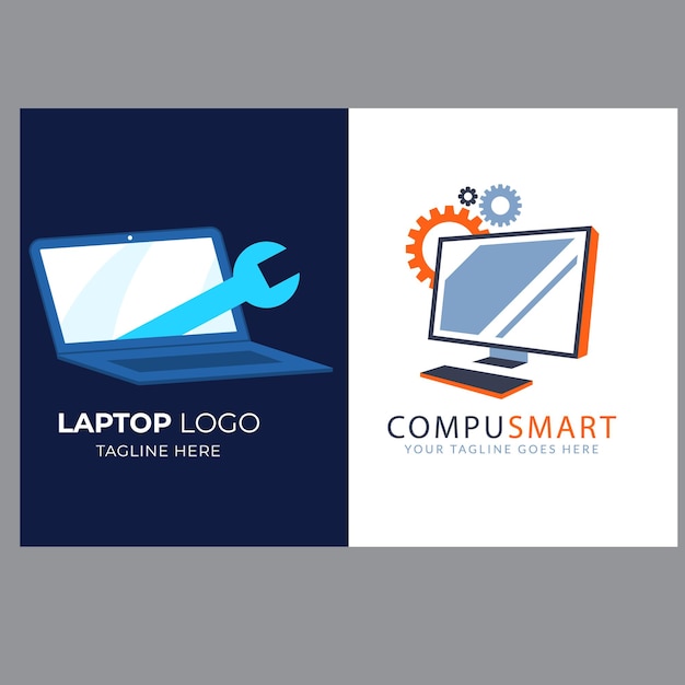 Ilustración de icono de plantilla de logotipo de reparación de computadora de vector y computadora portátil