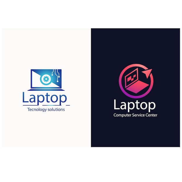 Ilustración de icono de plantilla de logotipo de reparación de computadora de vector y computadora portátil