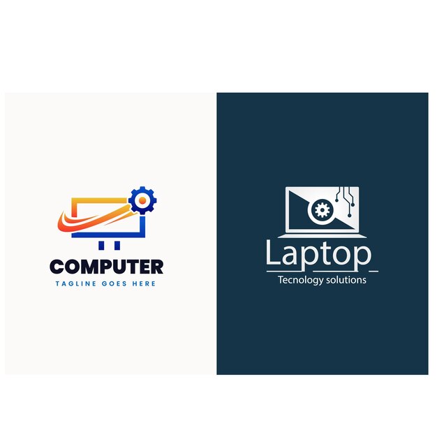 Ilustración de icono de plantilla de logotipo de reparación de computadora de vector y computadora portátil