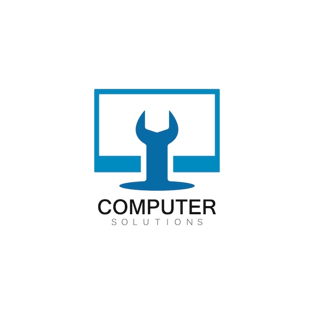 Ilustración de icono de plantilla de logotipo de reparación de computadora de vector y computadora portátil