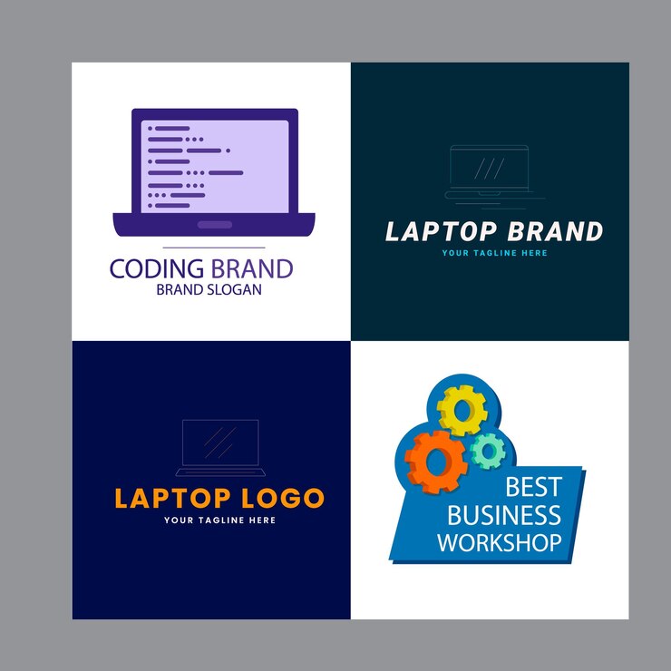 Vector ilustración del icono de la plantilla de reparación de logotipos de computadoras y portátiles vectoriales
