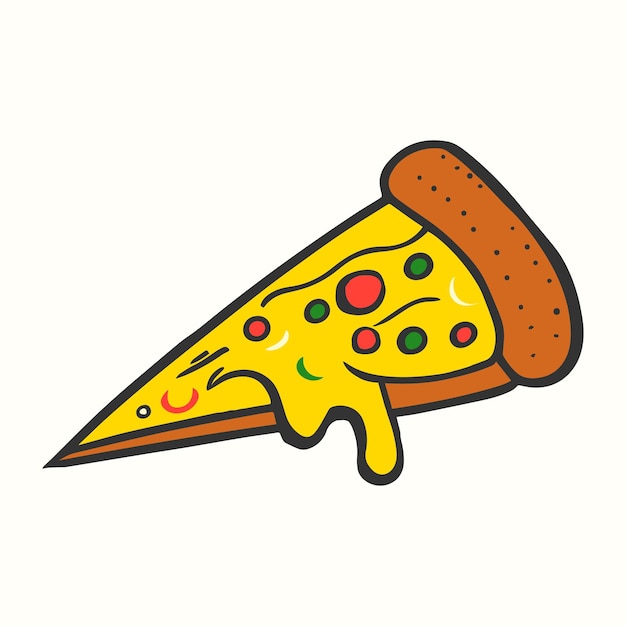 Ilustración de icono de rebanada de pizza dibujada a mano con ilustración de comida de queso que gotea