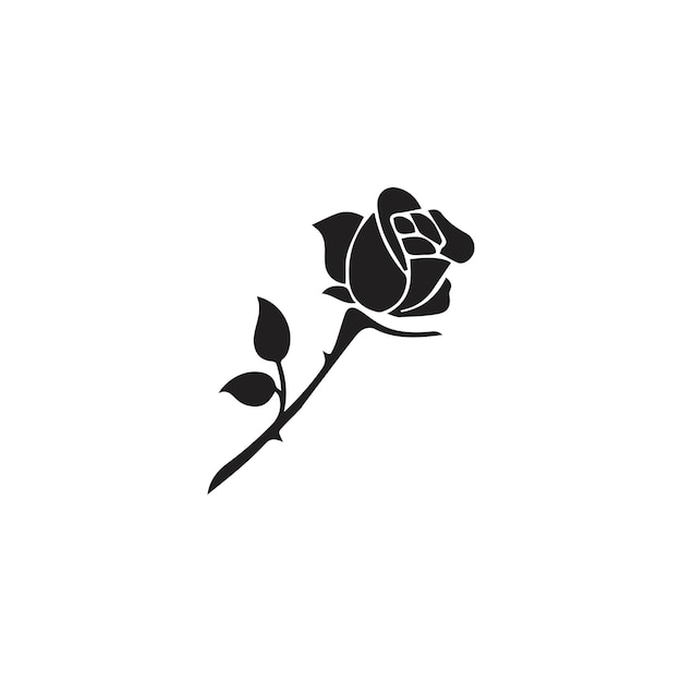 Ilustración de icono de rosa con hojas Siluetas de flores Ilustración vectorial Icono de rosa Rosa simple