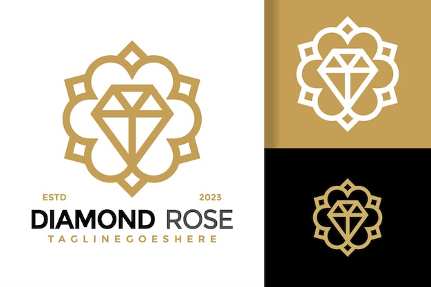 Ilustración de icono de símbolo de vector de diseño de logotipo de ornamento de rosa de diamante de lujo