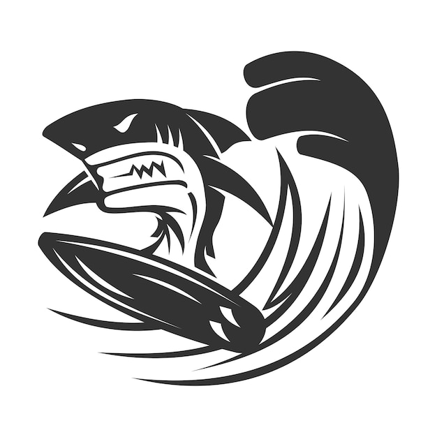 Ilustración de icono de surf de tiburón identidad de marca