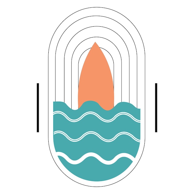 Vector ilustración de icono de tabla de surf y palmera