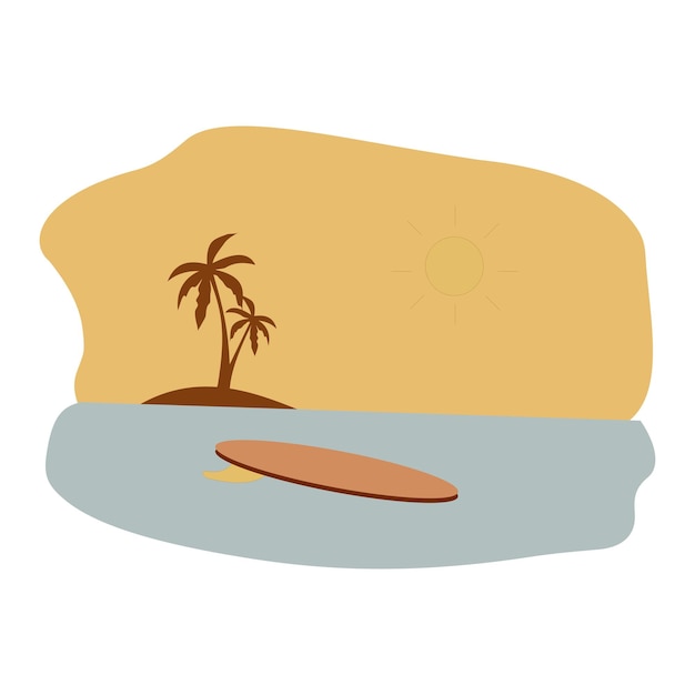 Vector ilustración de icono de tabla de surf y palmera