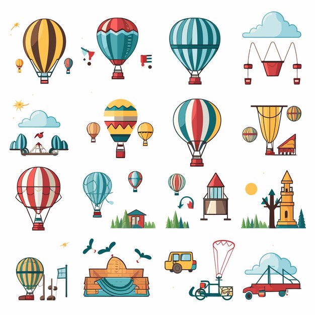 Ilustración del icono de turismo al aire libre y conjunto de globos