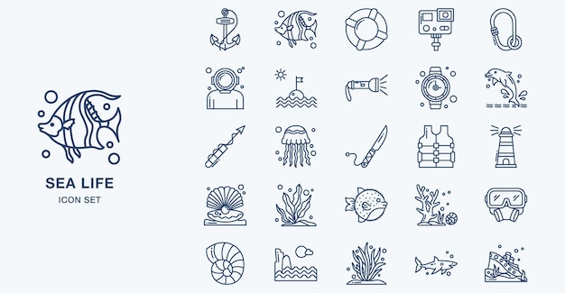 Ilustración de icono de vector de acuario de vida marina