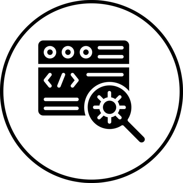 Ilustración del icono del vector de búsqueda de errores del conjunto de iconos de alojamiento web