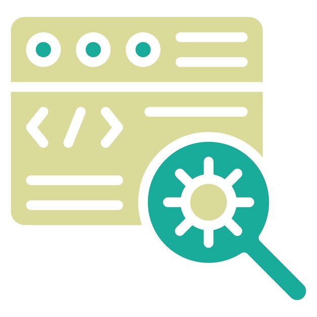Ilustración del icono del vector de búsqueda de errores del conjunto de iconos de alojamiento web