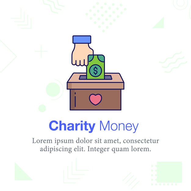 Ilustración de icono de vector de caja de dinero de caridad